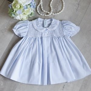 Blue Dress Smocked Heirloom Feltman Brothers Lace Collar Size 3 Months NWT